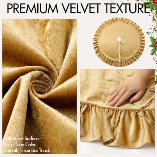 Velvet Christmas Tree Skirt, 60 Inches, Bow Style, Gold - Image 5