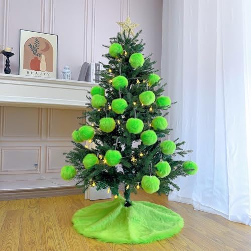 Christmas Tree Skirt Green Plush 24 inch Xmas Tree Skirt Faux Fur Thick for Family Party Christmas Tree Decoration - Image 5