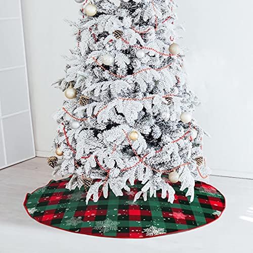 Christmas Tree Skirt Buffalo Plaid Tree Skirt Snowflake Thick Xmas Tree Skirt for Holiday Party Christmas Tree Decorations Indoor Outdoor Red and Green 48 Inch - Image 5