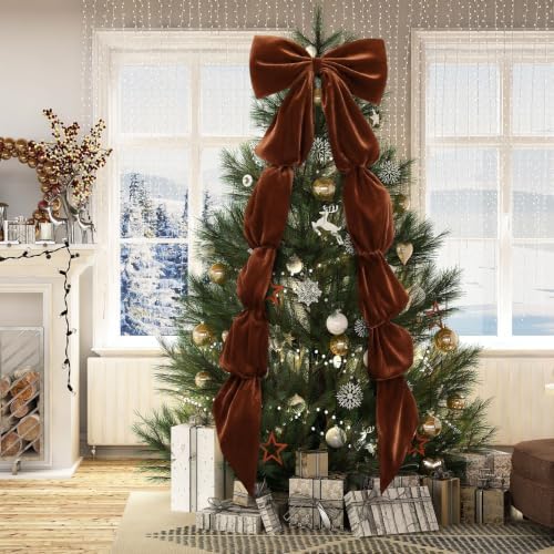 Knitgrip Extra Large Velvet Christmas Tree Topper Bow, Brown, 118 Inch - Image 4