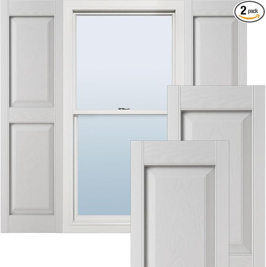 Ekena Millwork Lifetime Vinyl LP2S14X06300WH Standard Two Equal Panel Vinyls, Raised Panel Vinyl Shutters, w/Installation Shutter-Lok's & Matching Screws (Per Pair), 14 3/4"W x 63"H, White