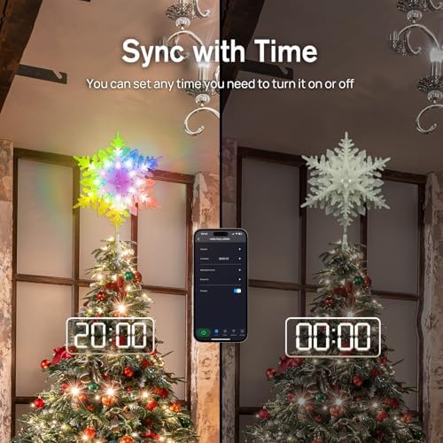 10” Smart Christmas Snowflake Tree Topper with 20 RGB Lights, DIY Colors Changing, Music Sync, Timer, for Xmas Tree Indoor Party Home Office Decoration - Image 4