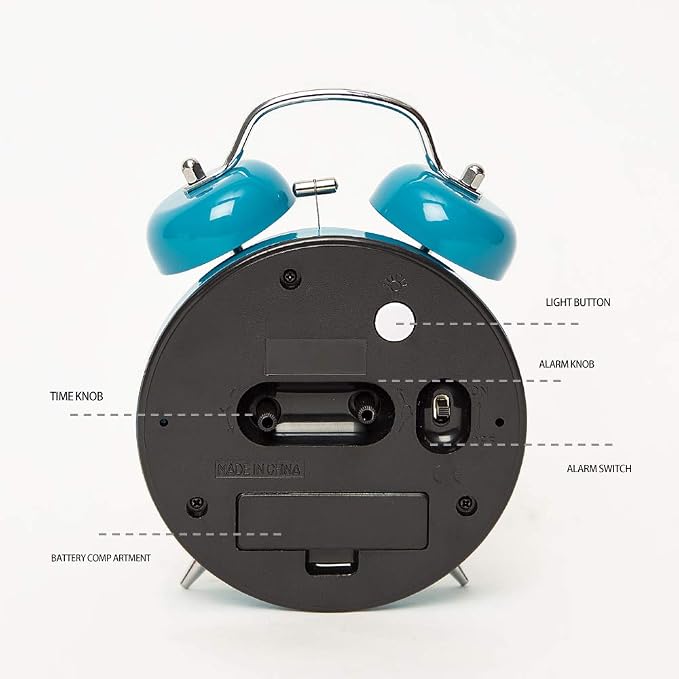 FLOITTUY [Loud Alarm for Deep Sleepers) 4'' Twin Bell Alarm Clock with Backlight for Bedroom and Home Decoration(Blue) - Image 7