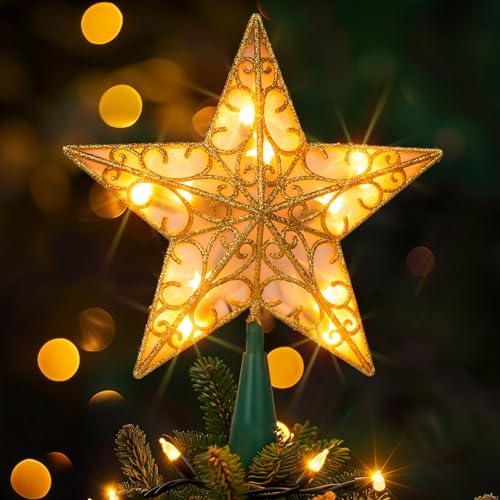 Dazzle Bright 11'' Star Tree Topper, Glitter Christmas Tree Top with 10 Lights, Xmas Tree Decoration (Gold) by DazzleBright
