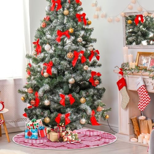 SUABO Valentine Pink Love Hearts 48 Inch Christmas Tree Skirt, Soft Xmas Tree Mat for Party Decoration Holiday Decor Christmas Decorations Indoor Outdoor - Image 4