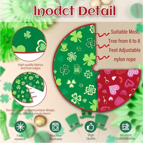 St Patricks Day Tree Skirt 36In, Patrick's Day Green Shamrock Clover Tree Skirt Decor Double Sided, St Patricks Day Trees Mat Home Decor, Patrick's Day Trees Mat for Holiday Party Indoor Decor - Image 3