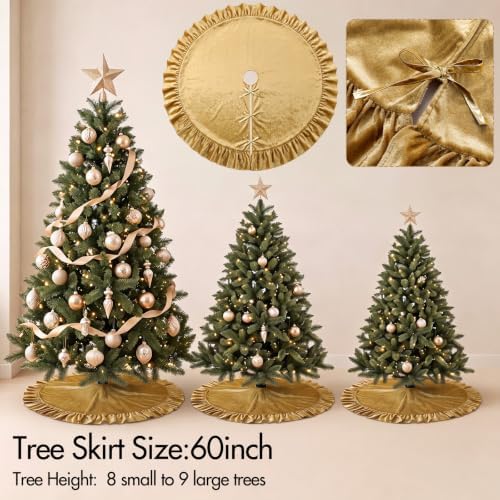 Velvet Christmas Tree Skirt, 60 Inches, Bow Style, Gold - Image 3
