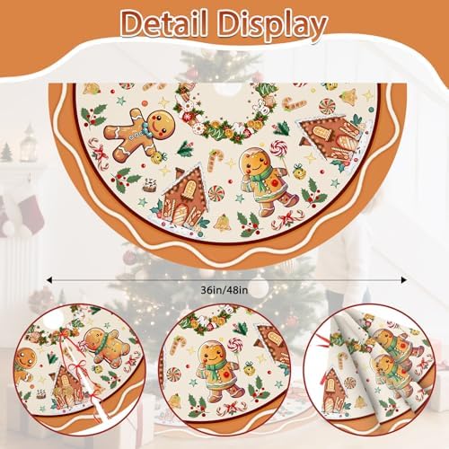Gingerbread Christmas Tree Skirt Beige Decorations Christmas Gingerbread Tree Ornaments Holiday Party House Decor Xmas Trees Mat 36 inches - Image 2