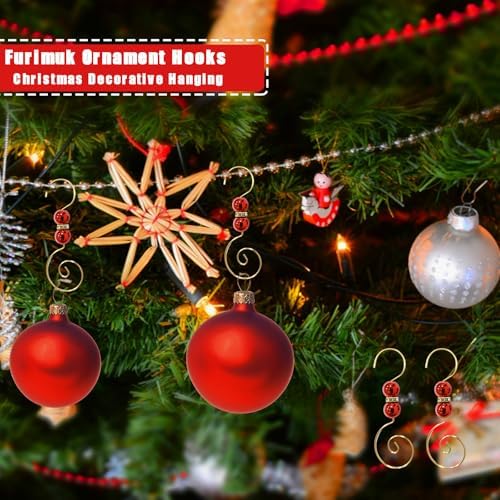 20 Pcs Ornament Hooks Hangers Christmas Decorative Hanging Gold Stainless Wire with Red Acrylic Crystal Jeweled for Crafts Xmas Tree Decoration - Image 5
