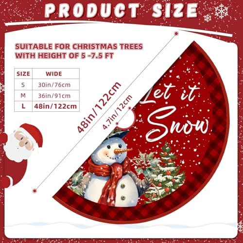 Christmas Tree Skirt 48 Inch Red Rustic Snowman Xmas Tree Skirts Mat with Snowflake Design for Merry Christmas Xmas Holiday Party Decorations Indoor Outdoor Home Decor - Image 2