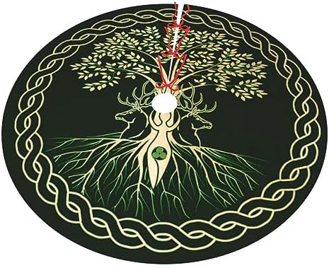 Yule Christmas Tree Pagan Deer Yuletide Wicca 36 Inch Christmas Tree Skirt Carpet Mat Funny Party Decor Supplies for Xmas Halloween Decorations Occasion Ornament - Image 2