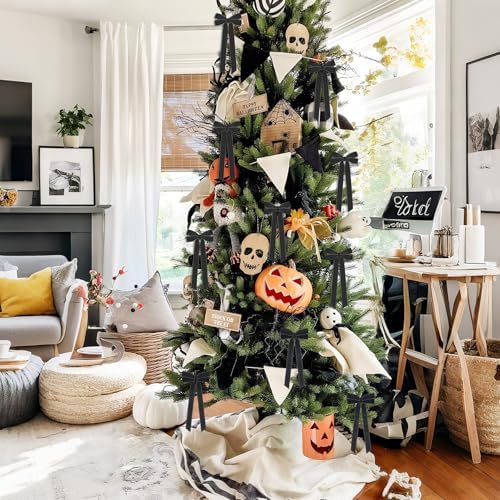 12Pcs Black Velvet Ribbon Bows Halloween Tree Decorations,5in x 10in Christmas Ornaments for Tree Home Party Front Door Wreath Holiday Decor - Image 4