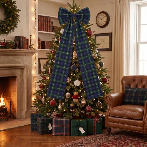Soulchen 16 x 46 Inch Green Plaid Christmas Tree Topper Extra Large Christmas Bow Giant Coquette Bow Gift Decor for Xmas Tree Wreath Wall Birthday Wedding Holiday Party Decorations - Image 6