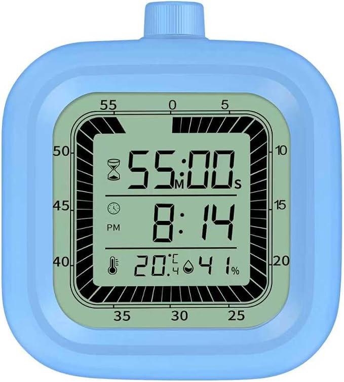 Visual Timer, 60 Minutes Countdown & Countup Timer, Digital Alarm Clock with Temperature and Humidity Monitor, 4 in 1 Multifunctional Desk Clock for Kids Study, Kitchen, Office and Home,Blue by VLEJEARI