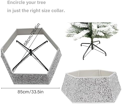 White Christmas Tree Collar with Sparkling Sequins,Christmas Tree Collars for Atificial Trees, 33.5 Inch Christmas Tree Skirt, Xmas Tree Stand Base Cover,Holiday Home Decor Tree Ring(Large) - Image 5