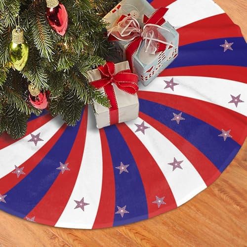 Patriotic Pinwheel Design Star Flag Christmas Tree Skirt 36" for Xmas Halloween New Year Holiday Party Home Tree Mat Decor Ornaments Decoration - Image 3