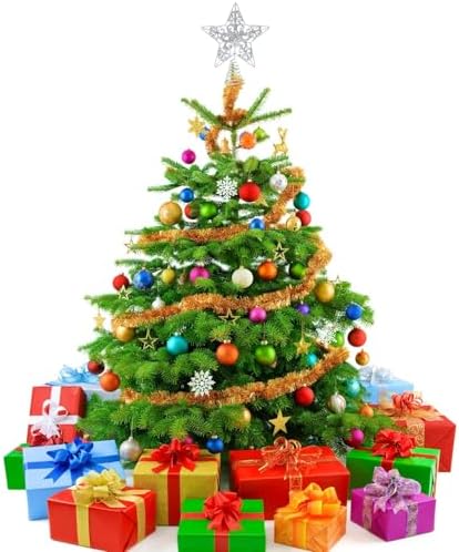 Aneco 10 Inches Christmas Treetop Star Metal Glittered Christmas Tree Topper Xmas Tree Decoration Topper for Christmas Holiday Home Office School Mall Decor, Silver - Image 2