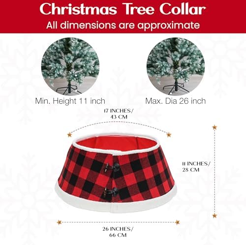 New Traditions - Buffalo Check Stand Band Christmas Tree Collar with Toggle - Black/Red - Image 6