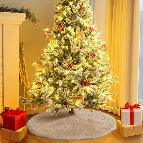 36 Inch Plush Christmas Tree Skirt Brown, Fluffy Faux Fur Tree Skirt for Christmas Holiday Party Decorations - Image 2