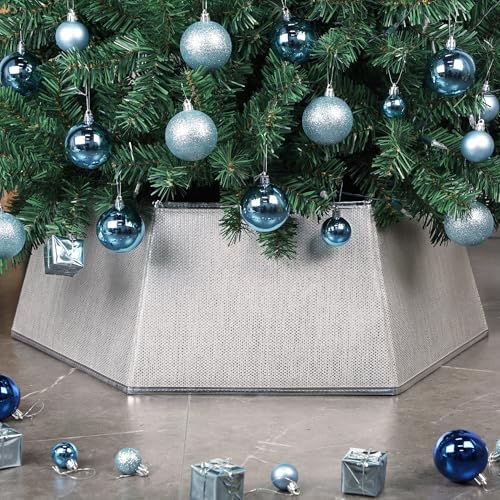 Blissun Hexagonal Christmas Tree Collar - Shiny Fabric Tree Skirt, Decorative Tree Ring for Holiday & Xmas Decor (Shiny Silver) by Blissun