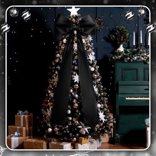 Daifunli 20 x 47 Inches Giant Satin Bow Christmas Tree Topper,Black - Image 3