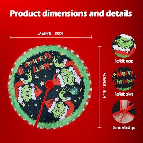 Christmas Tree Skirt Decorations 48 Inch Grinch Christmas Tree Skirt Collar Round Xmas Skirt for Christmas Tree Clearance Holiday Decor Xmas Party Holiday Decoration - Image 5