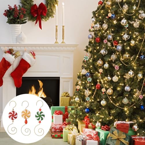 INCREWAY 30pcs Christmas Ornament Hooks, S-Shaped Hangers, Christmas Decoration Hanger, Metal Hooks with Crystal, Lollipop Decor Hooks - Image 5