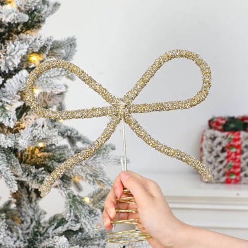 Retisee 9.8 Inch LED Bow Tree Topper Rhinestone Christmas Decor,Gold by Retisee