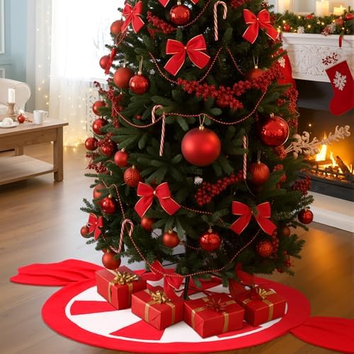 Candy Christmas Tree Skirt Candy Cane Tree Skirt Mat 62 in, Red - Image 6