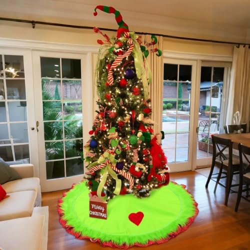 Soulchen 60 Inch Lime Green Christmas Tree Skirt Felt Tree Collar - Image 4