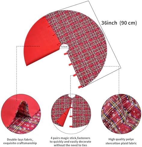 36 Inch Buffalo Plaid Tree Skirt Fabric Christmas Snowflake Tree Skirt - Image 2