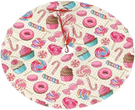 Colorful Lollipop Candy Macaroon Cupcake Donut Christmas Tree Skirt 48" for Xmas Halloween New Year Holiday Party Home Tree Mat Decor Ornaments Decoration by Majoug