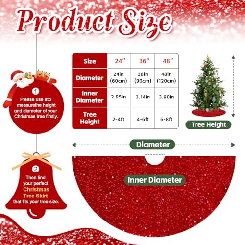 Red Tree Skirt Sequin 36 Inch Tree Skirt Sparkle Embroidered Velvet Christmas Tree Skirt Xmas Tree Ornament Christmas Tree Decor - Image 4