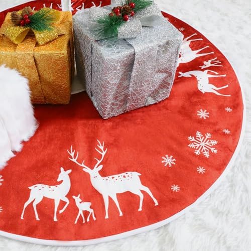 Christmas Tree Skirt Soft Reindeer Tree Skirt for Christmas Pencil Tree Winter Party Home Decoration, 36In, Red - Image 7