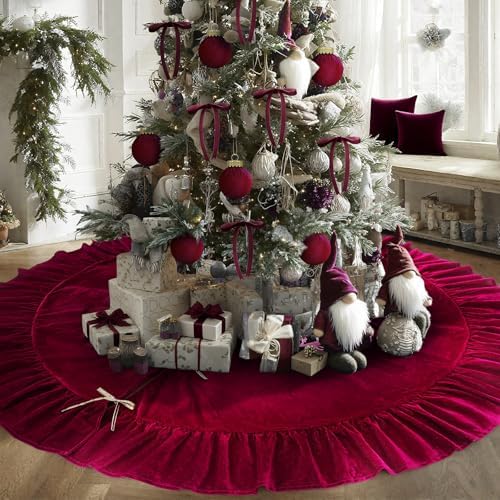 Velvet Christmas Tree Skirt, 72 Inches, Bow Style, Red by Vertintong