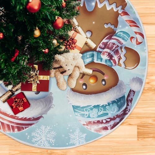 Gingerbread Snowman Christmas Tree Skirt Large Xmas Tree Skirts Decorations 48 in Burlap Tree Mat Cover for 4 ft Trees Holiday Party - Image 5