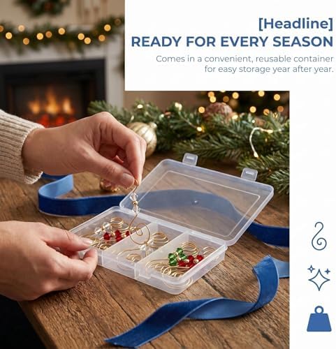 30 PCS Christmas Ornament Hooks, S-Shaped Gold Metal Wire Hangers with 3 Colors Crystal Beads ?€? for Tree Decor, Suncatcher, Party Crafts - Image 3