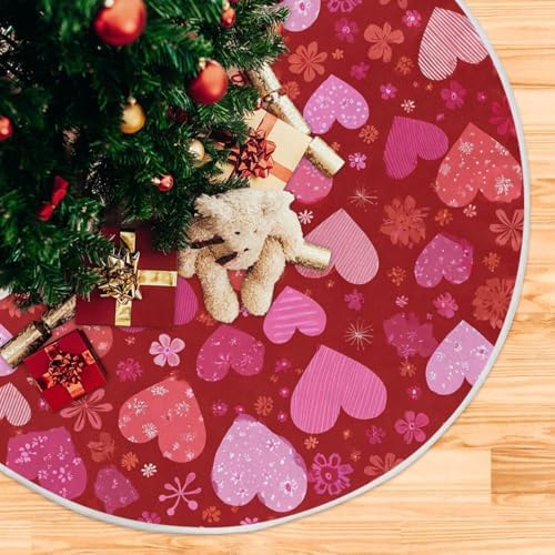 Pfrewn Valentine Tree Skirt 48" Red Floral Vintage Hearts Christmas Tree Skirts Mother's Day Xmas Mat for Holiday Festival Party Wedding Decor - Image 5