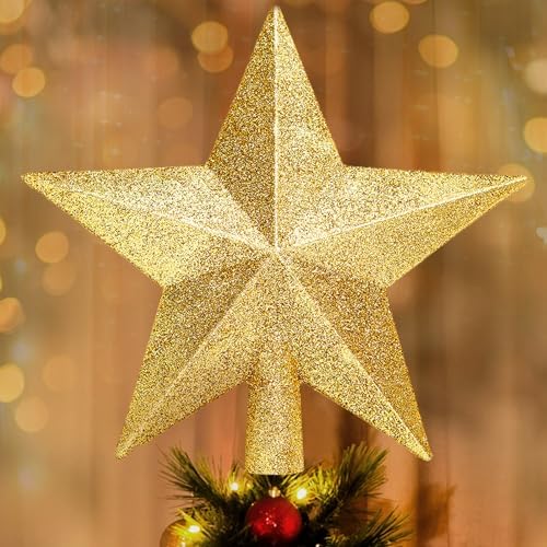 Glitter Christmas Star Tree Topper for Holiday Decorations, Christmas Tree Decoration for Holiday Ornament and Home Decor, Shatterproof Tree Toppers for Party Indoor ??? Outdoor-Gold 8 inch by Unknown