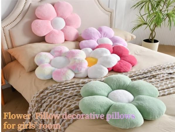 3PCS Flower Pillow Set,Flower Throw Pillow 15.7In Daisy Pillow Cute Decorative Pillow Cushion Home Decor& Plush Pillow for Sofa Couch Bed Reading Tent.