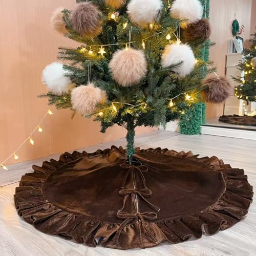 36 Inch Large Christmas Tree Skirt, Brown Velvet with Ruffled Edge for Big Trees Decorations for Home Party Festival - Image 4