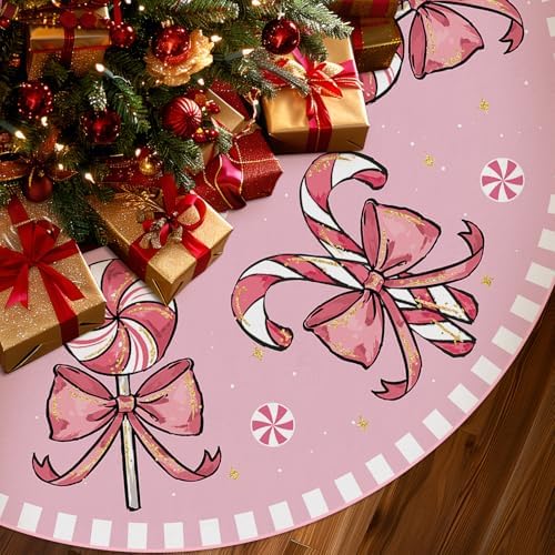 Christmas Tree Skirt Pink Tree Skirts Candy Cane Decorations Xmas Tree Skirt Tree Mat 36 Inch Winter Christmas Decor for Home by QIONGMENG