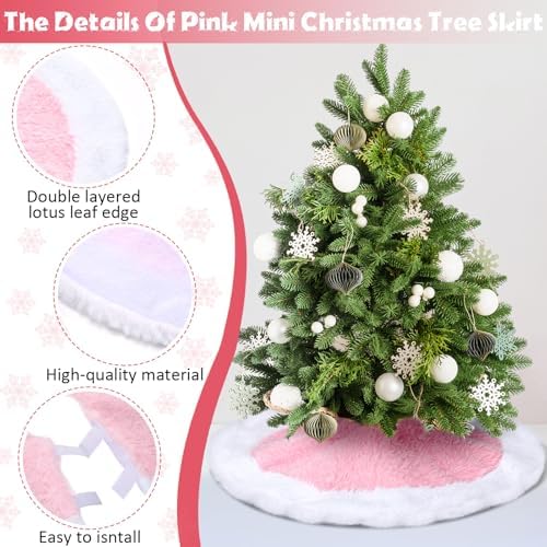 Civaner 3 Pack Faux Fur Mini Winter Tree Plush Skirt Pink with White Plush Tree Mat 15 Inches Skirt for Winter Holiday Party Indoor Outdoor Home Decoration - Image 4