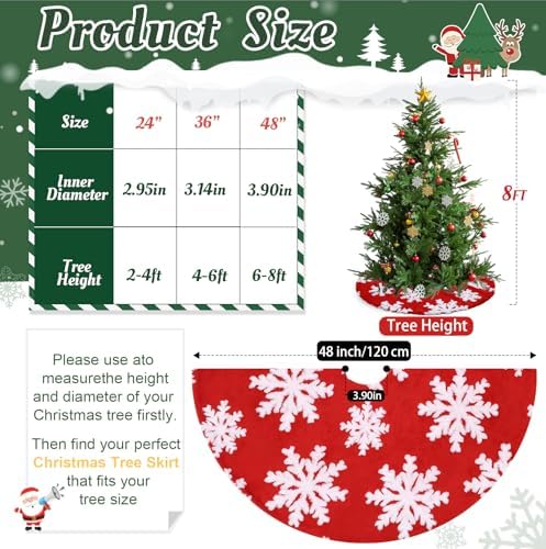 Snowflakes Christmas Tree Skirts 48 inch Large Red Tree Skirt Xmas Tree Skirt Xmas Trees Round Mat for New Year Holiday Party Christmas Luxury Tree Ornaments - Image 5