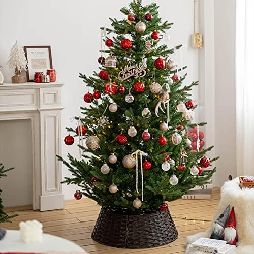 belupai Wicker Christmas Tree Skirts Collar Rings, Artificial Rattan Christmas Tree Skirt Stand Farmhouse Xmas Tree Collar for Artificial Christmas Trees Decoration(Coffee,L) - Image 2