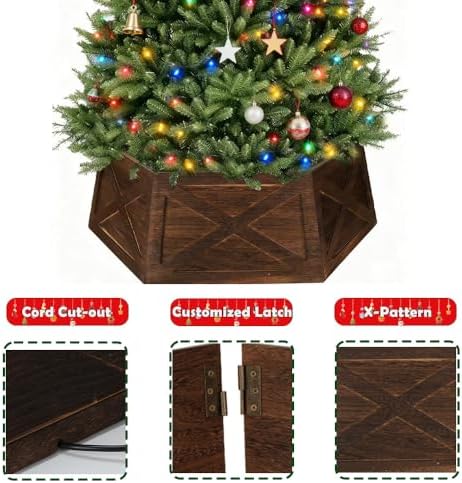 [2025 New] Natural Wood Christmas Tree Collar Stand for Real Trees up to 7.5ft, Durable Tree Base Cover with Easy Installation, Home Holiday Christmas Decoration (Dark Brown, D-27 Inch) - Image 3