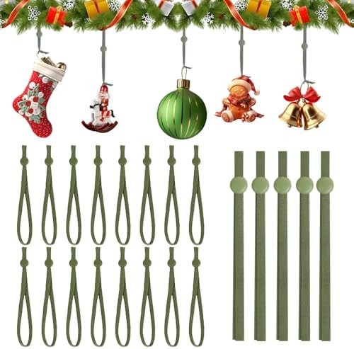 100 PCS Christmas Ornament Hangers Hooks, Adjustable Ornament Ribbon Hanger for Hanging Small & Large Heavy Ornaments, Xmas Ornament Hanging Strings for Christmas Tree Decorations Bauble (Green) by Unknown
