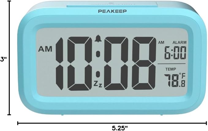 Peakeep Night Light Digital Alarm Clock Battery Operated Indoor Temperature | Small Cordless Cute Clock for Bedroom Desk Travel, Simple to Use for Teens Kids (Blue) - Image 8
