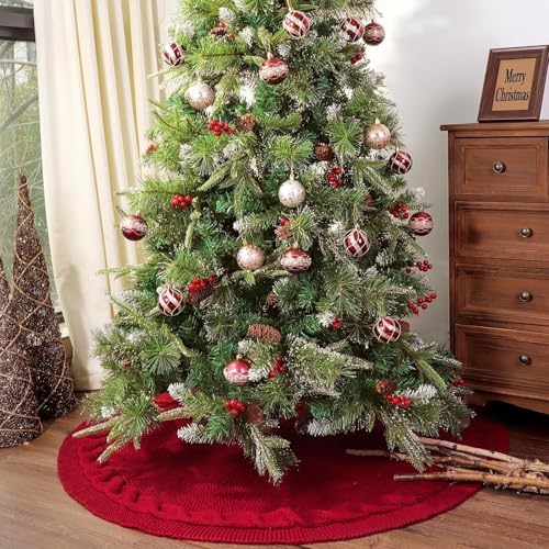 48 Inch Christmas Tree Skirt: Cable Knit Tree Skirt for 7.5FT Tree, Wine Red Tree Skirt, Vintage Tree Skirts, Rustic Farmhouse Christmas Decorations - Image 4