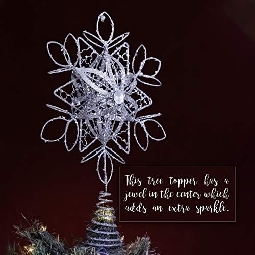 Flower Snowflake Christmas Tree Topper Silver Star Ornament Decoration 10" - Image 3